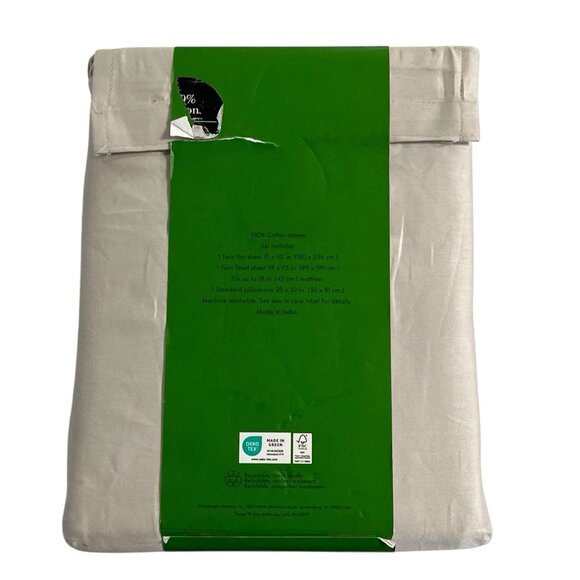 Kate Spade Twin Sheet Set Light Pale Gray Cotton Sateen Classic Neutral - Picture 2 of 8